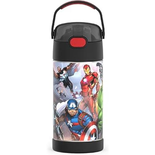 THERMOS FUNTAINER Water Bottle with Straw - 12 Ounce, Avengers - Kids Stainless Steel Vacuum Insulated Water Bottle with Lid