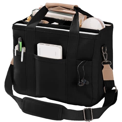JIECH Canvas Tote Bag with Multi Pockets Crossbody Tote Bag for Women Bible Handbag Everything Tote Bags with Compartments