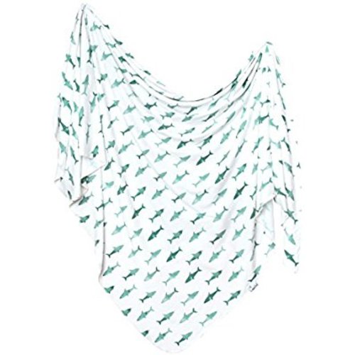 Large Premium Knit Baby Swaddle Receiving Blanket Sharks"Pacific" by Copper Pearl