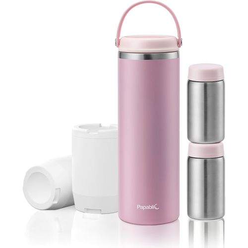 Papablic 360° CapsuleChill Breastmilk Cooler for 36H Safe Storage, Stress-Free Portable Breast Milk Chiller for Working Mom, 20oz Travel Cooler with 2pcs Stainless Steel Baby Bottles, Sakura Pink