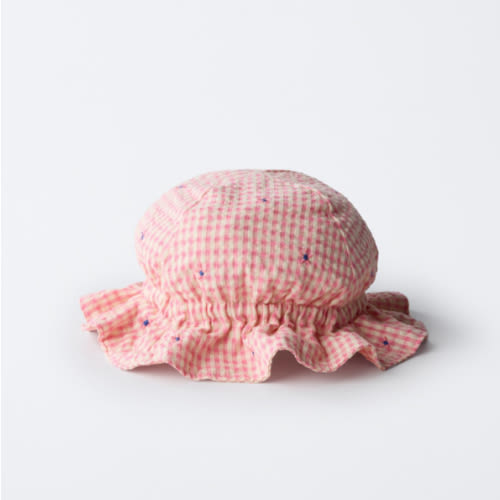 GINGHAM CHECK HAT WITH EMBROIDERED FLOWERS - Pink | ZARA United States