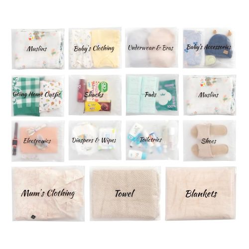 MANWU 14pcs Hospital Bags essentials for Labor and Diaper,Mom hospital bags Maternity Essentials,Maternity Organiser baggie,shower gift