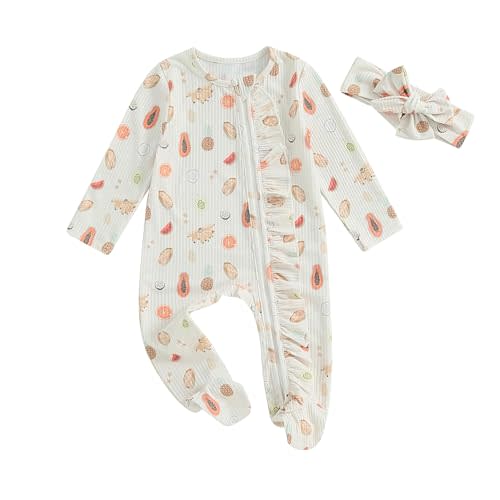 Douhoow Cute Baby Footies Newborn Girl Clothes Waffle Baby Girl Jumpsuit Romper Infant Coming Home Outfits with Headband