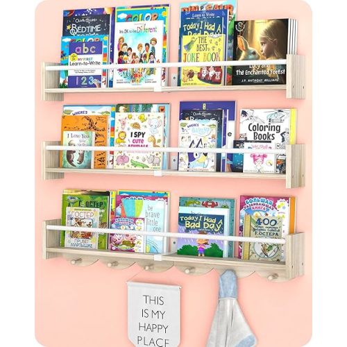 34 inches Book Shelf for Kids Rooms, Nursery Book Shelves Set of 3,Wall Bookshelf for Kids, Nursery Shelves Great for Living Room, Kids Room, Bedroom.