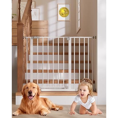 InnoTruth 29.5–40.75" Baby Gate for Stairs, 30" Tall Dog Gates for Doorways & Hallways, Safety Gate for Kids & Pets, Pressure-Mounted Walk-Through with Dual Lock & 2-Way Swing, White