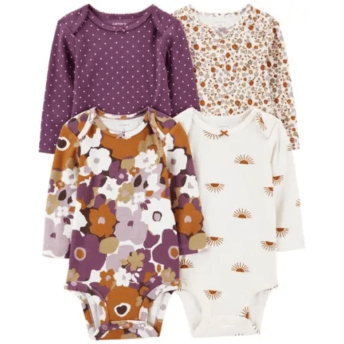 Baby 4-Pack Long-Sleeve Floral & Polka Dot Bodysuits - Carter's | Carter's