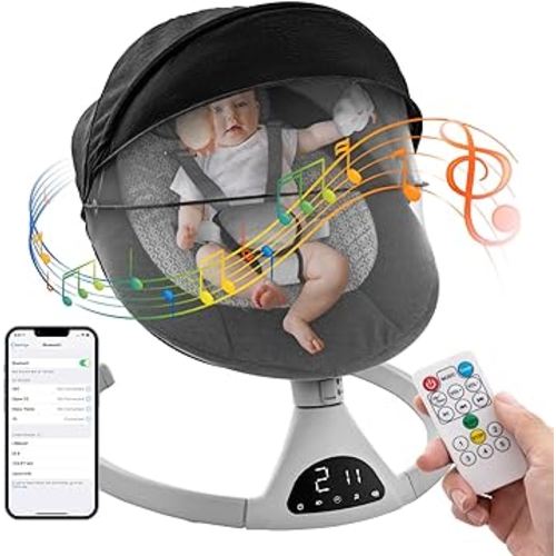 Baby Swing for Infants,Electric Bouncer for Baby,Portable Swing for Baby Boy Girl,Remote Control Indoor Baby Rocker with 5 Sway Speeds for Infants to Toddler,Black