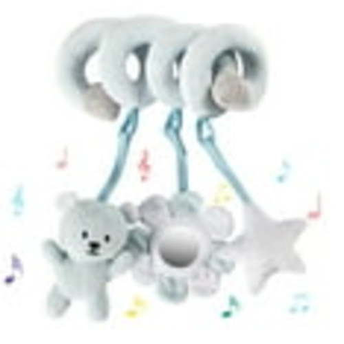 vocheer Baby Car Seat Toy, Plush Animal Shaped Hanging Spiral Activity Toy for Stroller, Bear