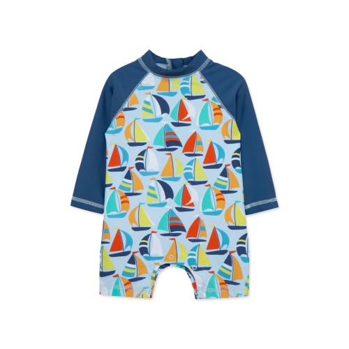 Boat Long Sleeve One-Piece Rashguard Swimsuit, 6-9M