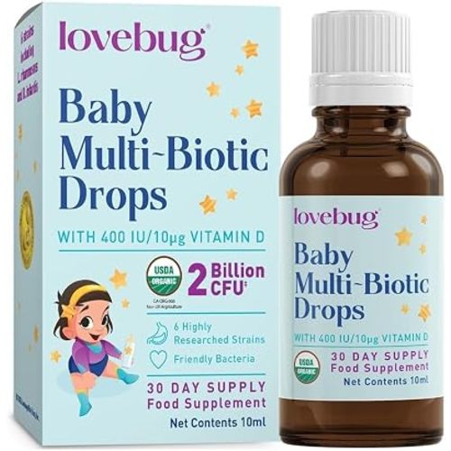 LOVEBUG Baby Probiotic Drops - Organic Probiotics for Immune Support and Baby Constipation & Colic Relief - Tasteless & Sugar-Free Liquid Drops for Newborns, Babies & Infants (0-12 Months) - 10ml