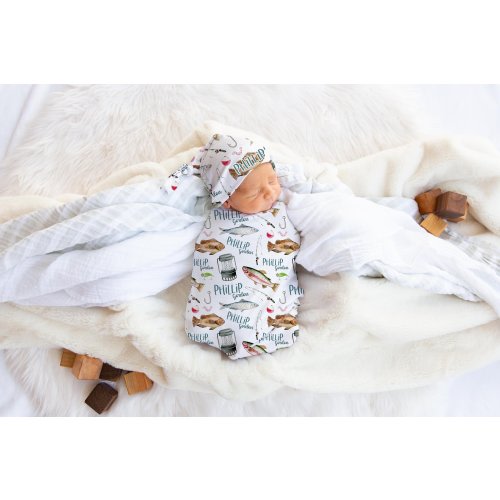 Fishing Swaddle Set, Fish Swaddle Blanket, Personalized Baby Blanket, Fishing Nursery, Fishing Baby Blanket, Fishing Swaddle Blanket O24