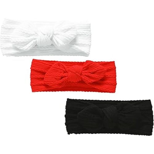 3 Pack 2.4''Baby Girl Floral Embroidery Eyelet Bow Headbands Newborn Hairband Baby Turban Knotted Headwrap for Toddler Hair Accessories.(FD90) (Red White Black)