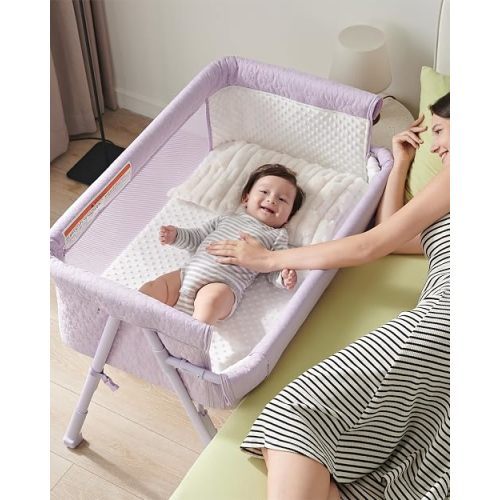 BEKA Bassinet Bedside Sleeper for Baby, 2 in 1 Baby Crib for Newborn, Bedside Bassinet with 4 Auto-Lock Wheels & Adjustable Height, Breathable Mesh Sides & Soft Mattress