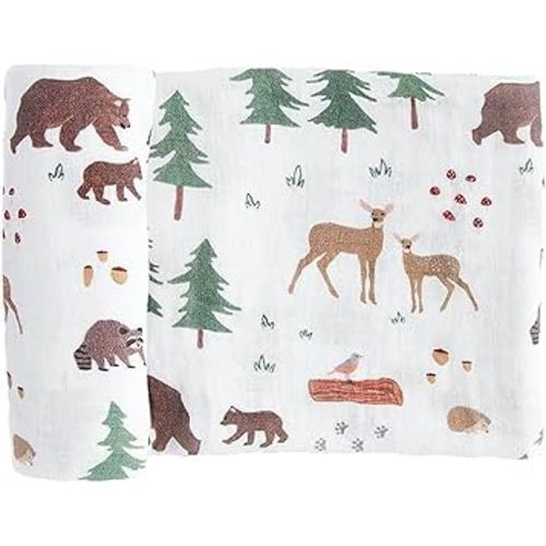 RED ROVR 100% Organic Cotton Muslin Swaddle | Newborn Receiving Blanket | Baby Wrap | Boy, Girl, Unisex | Soft, Lightweight, Breathable | Burping, Nursing | 44" x 44" | Bear Buddies