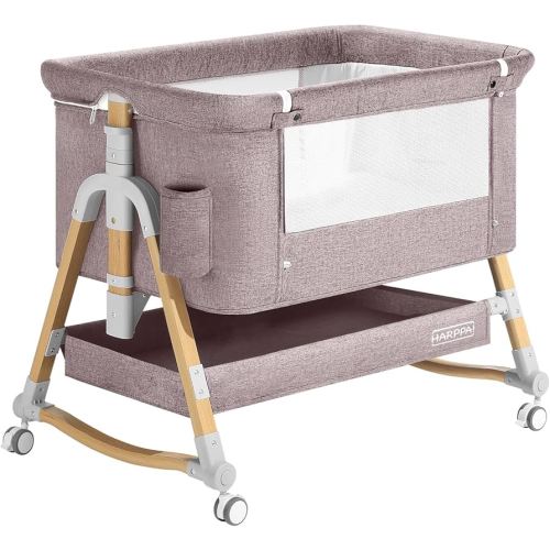 HARPPA Cuddly Bassinet, 3 in 1 Baby Bassinet, Rocking Bedside Bassinet with Wheels, 5 Height Adjustable, Includes Mosquito Net, Mattress, Anchor Strap