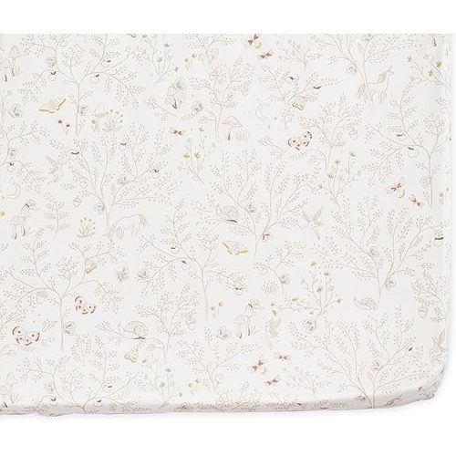 Pehr Crib Sheet, Secret Garden | Breathable Brushed Organic Cotton for Soft Sleep | Snug Fit | Reusable Fabric Bag Packaging | Standard Crib Mattresses up to 52”L x 28”W x 8”H