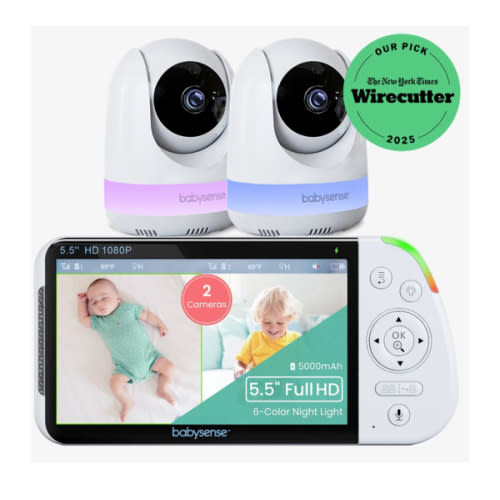 Babysense Max View: Video Baby Monitor with 2 Cameras, Split Screen, Non Wifi, Night Light & Sound Machine