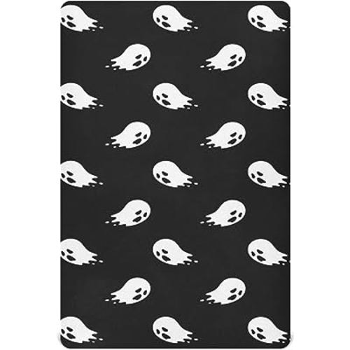 Mazeann Halloween Ghost Crib Sheets Soft Breathable Fitted Baby Crib Sheets Mattress Cover for Girl Boys, 52" x 28" x 9"