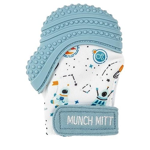Malarkey Kids Baby Teething Mitten, Munch Mitt Baby Chew Toy - Protects Hands from Chewing & Saliva, Heals Aching Gums, Promotes Sound & Visual Stimulation for Babies Up to 1-Year-Old (Outer Space)