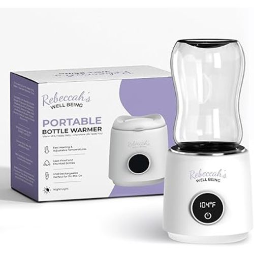 Portable Baby Bottle Warmer for Travel - Lightweight, Rechargeable, No-Leak Design, 4 Temp Settings (98°F-122°F), Compatible with Most Baby Bottles - A Newborn Essential Must Have!