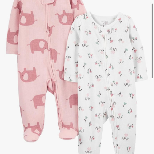Simple Joys by Carter's Baby Girls' 2-Way Zip Thermal Footed Sleep and Play, Pack of 2