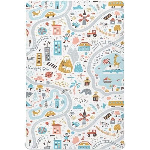 Aslsiy Travel Around The World Map Fitted Crib Sheet for Baby Nursery Mattress Sheets Playard Sheets Boys Girls Stretchy Mini Crib 52x28in
