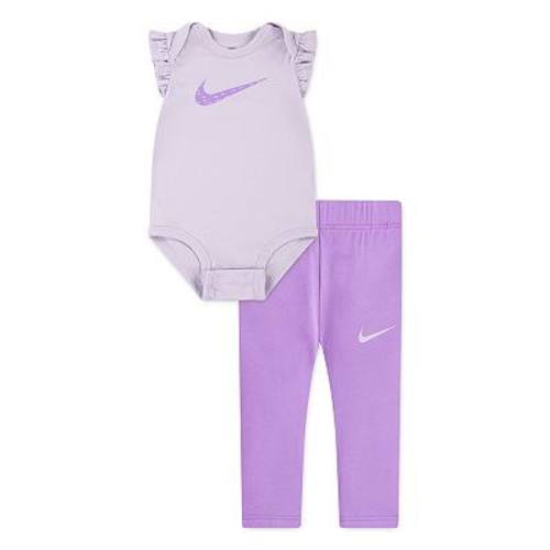 Newborn Baby Girls Nike Swoosh Motion Ruffle Bodysuit & Leggings 2-Piece Set
