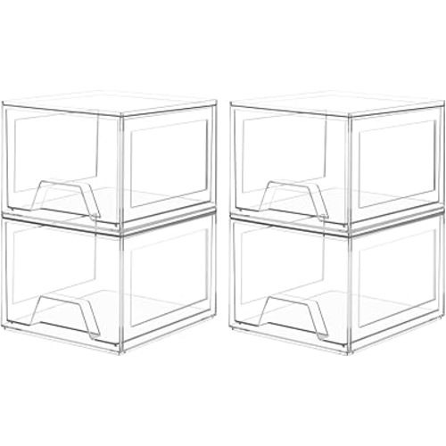 4 Pack Stackable Organizer Drawers, Clear Bathroom Makeup Organizer and Storage, Acrylic Plastic Organizers Bins for Vanity, Undersink, Bathroom, Pantry, Kitchen Cabinets