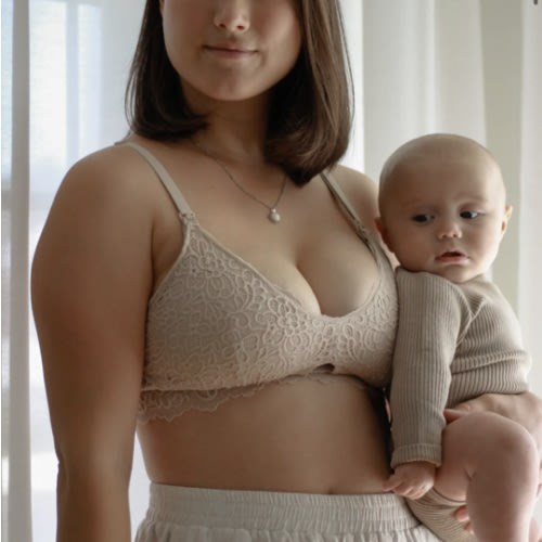 Dainty Lace Organic Cotton Nursing Bralette - Beige – MORROW+MINT
