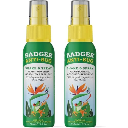 Badger Bug Spray, Organic Deet Free Mosquito Repellent with Citronella & Lemongrass, Natural Bug Spray for People, Family Friendly Bug Repellent, 2.7 fl oz (2 Pack)