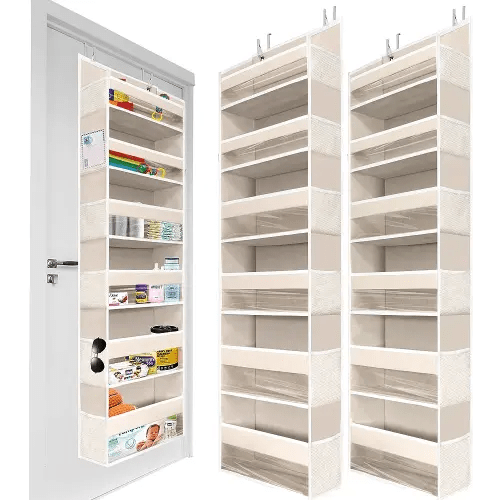 HOMELUX THEORY 2 PC Heavy Duty Over the Door Organizer 55x14x6.7, 6 Large Front & 12 Side Pockets, Hanging Storage Closet Door Organizer for Bedroom, Bathroom and Baby Nursery Storage (Ivory)