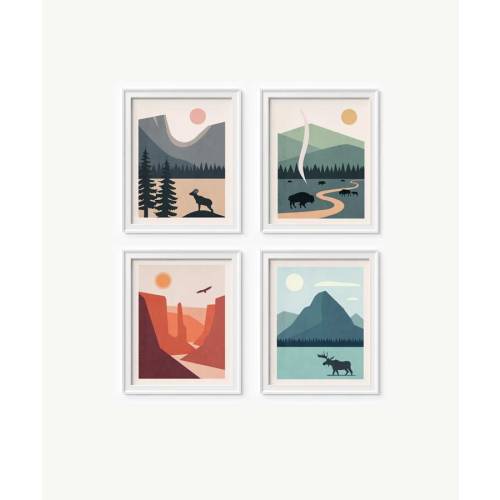 National Park Art, Set of 4 Prints, National Park Poster, National Park Print