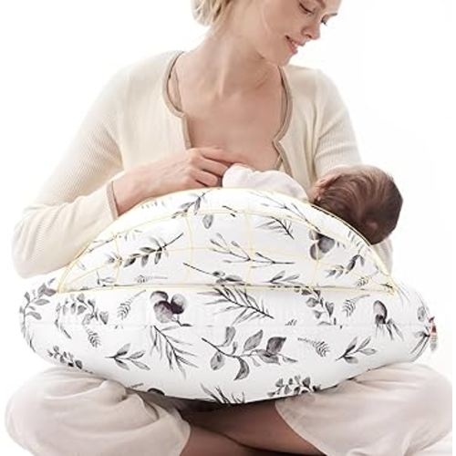 Momcozy Pioneering Safety Fence Nursing Pillow for Breastfeeding- Wider Feeding Pillows for More Support for Mom & Baby- Easier Nursing & Hand Free- Fit for All, Removable Cotton Cover