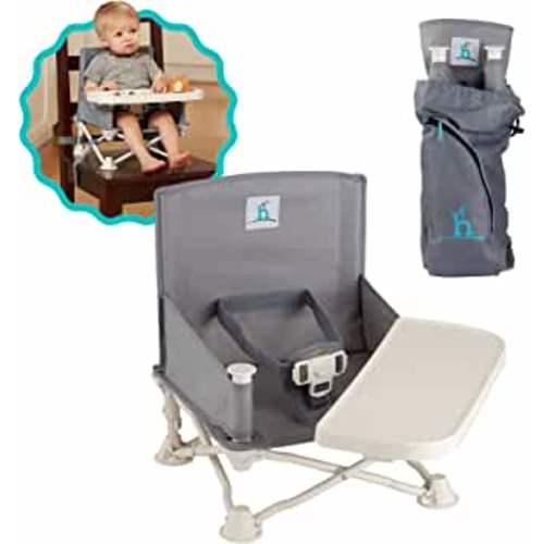 hiccapop OmniBoost Travel Booster Seat with Tray for Baby, Dining Table, Camping, Beach, Grandma’s | Folding Portable Tip-Free Design Straps to Kitchen Chairs