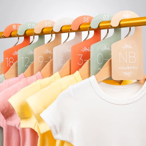 Giftacity Baby Closet Dividers for Clothes Organizer - Set of 7 Adorable Acrylic Double-Sided Baby Clothes Size Hanger Organizer from Newborn to 24 Months for Nursery Beautiful Decor