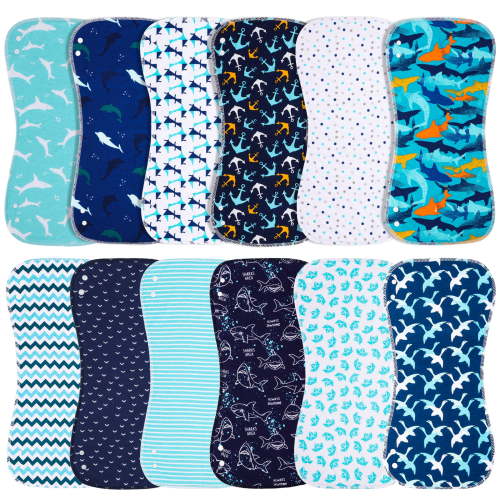 Burp Cloths & Baby Bibs 2-in-1 Large Size 3-Layers 100% Cotton Super Absorbent and Soft Baby Spit Up Burping Rags Baby Burp Cloth Set for Boys 12 Pack
