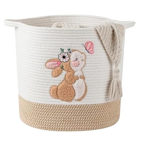 INough Easter Basket for Kids, Spring Gift Basket Blanket Baskets for Living Room Decor, Toy Storage Baskets Woven Cotton Rope Storage Bins Toys Organizer Clothes Hamper for Nursery (Large, Bunny)