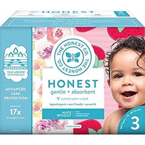 The Honest Company Club Box Diapers with TrueAbsorb Technology, Rose Blossom & Strawberries, Size 3, 68 Count