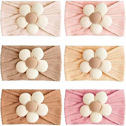 6 Pcs Baby Flower Headbands Baby Girls Nylon Headband Soft Hairbands Hair Accessories for Newborn Infant Toddler Kids