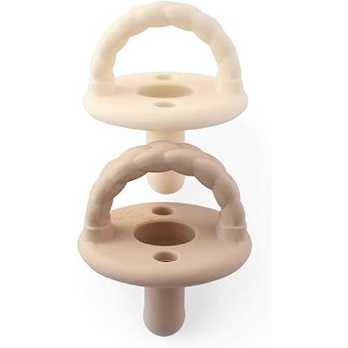 Itzy Ritzy Silicone Pacifiers for Newborn - Sweetie Soother Pacifiers Feature Collapsible Handle & Two Air Holes for Added Safety; For Ages Newborn and Up, Set of 2 in Buttercream & Toast