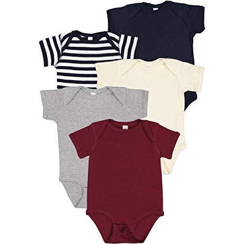 RABBIT SKINS Baby Bodysuit Girl & Boy | Newborn 0-3 Months to 24 Months 5-Pack Bulk Set, Snap Easy Closure