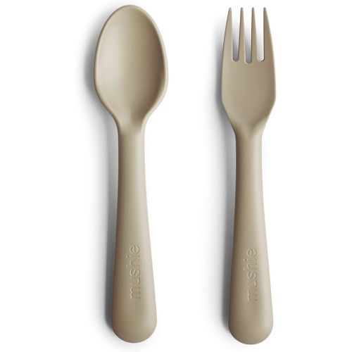 mushie Flatware Fork and Spoon Set for Kids | Made in Denmark (Vanilla)