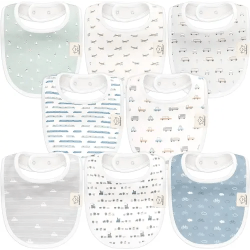 8-Pack Organic Baby Bibs for Boys, Girls - Soft Cotton Drooling and Teething Baby Bibs, Baby Girl Bibs, Baby Boy Bibs, Baby Drool Bibs for Baby Girl, Boy, Newborn Infant Bibs(Vessels)