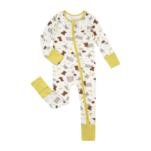 Teach Leanbh Unisex Baby Bamboo Viscose Pajamas with Mittens and Feet Cuffs Soild Printing 2 Way Zipper Long Sleeve Romper