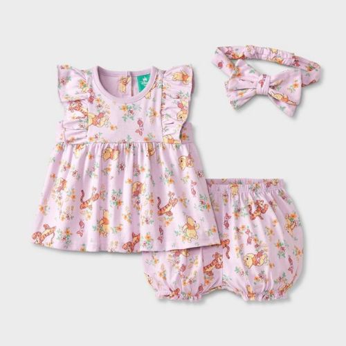 Baby Girls' 3pc Disney Winnie The Pooh Top & Bloomer Shorts Set with Headband - Purple 18M