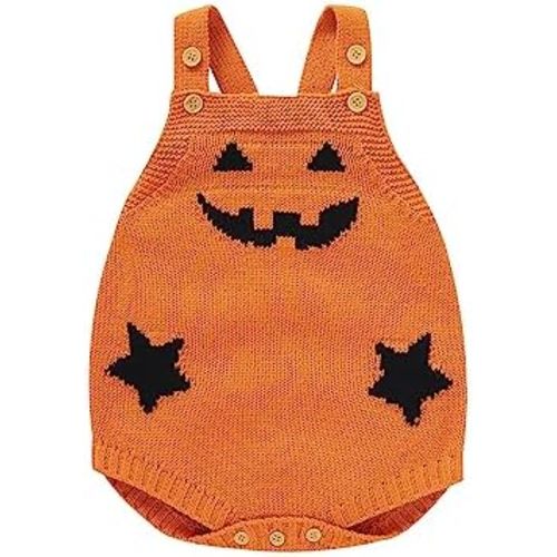 Baby Boy Girl Halloween Clothes Newborn Pumpkin Knitted Romper Suspender Jumpsuit Christmas Santa Outfits
