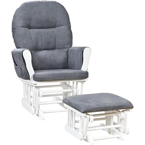 Brisbane Nursery Glider Ottoman Sets Glider Recliner Nursery Rocking Chair Rocker with Ottoman Reclining Gliders Chairs for Breastfeeding Maternity Napping White Dark Gray
