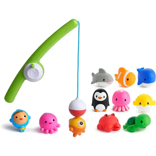 Munchkin® Ocean Fun 12pc Baby and Toddler Bath Toy Set, includes Magnetic Fishing Rod, 3 Magnetic Characters and 8 Bath Squirts
