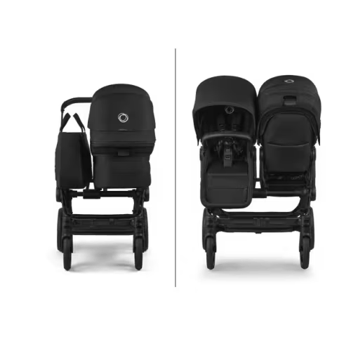 Bugaboo Donkey 6 twin stroller heritage black sun canopy, heritage black fabrics, black base | Bugaboo