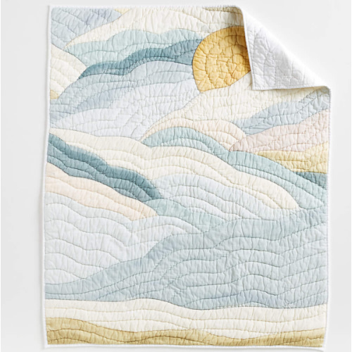 Cloud Embroidered Hand-Quilted Organic Cotton Baby Crib Quilt